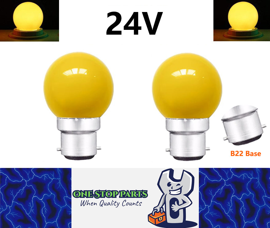 2 x Yellow 24V B22 1W LED Bubble Globe Frosted Yellow Lens sign party (2pcs)