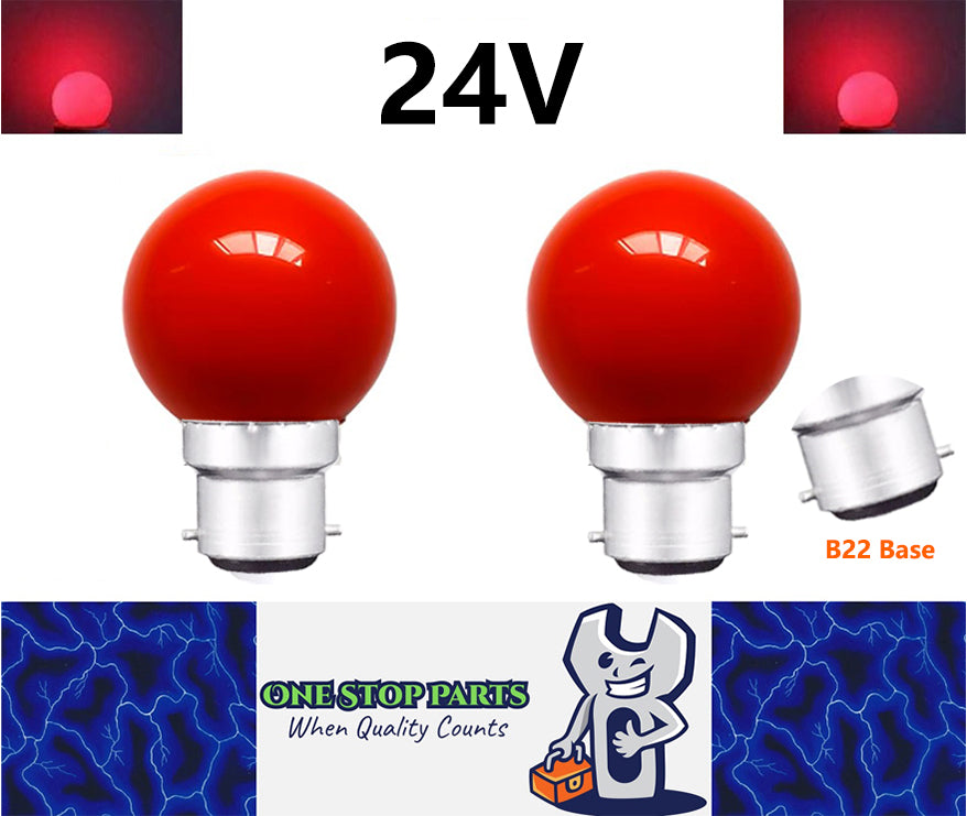 2 x Red 24V B22 1W LED Bubble Globe Frosted Red Lens for sign party (2pcs)