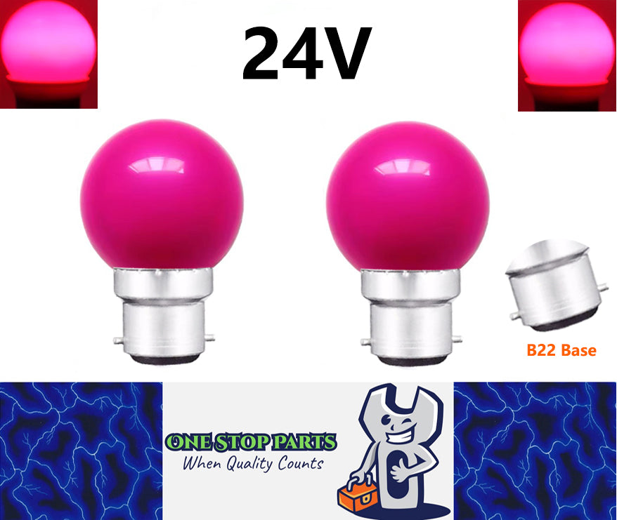 2 x Purple 24V B22 1W LED Bubble Globe Frosted Purple Lens sign party (2pcs)