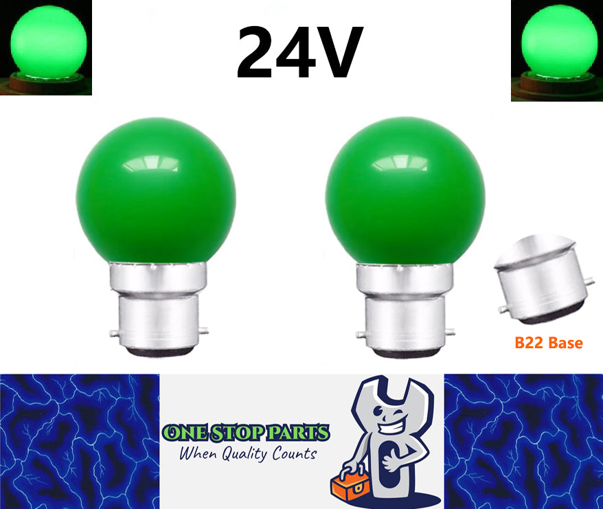 2 x Green 24V B22 1W LED Bubble Globe Frosted Green Lens sign party (2pcs)