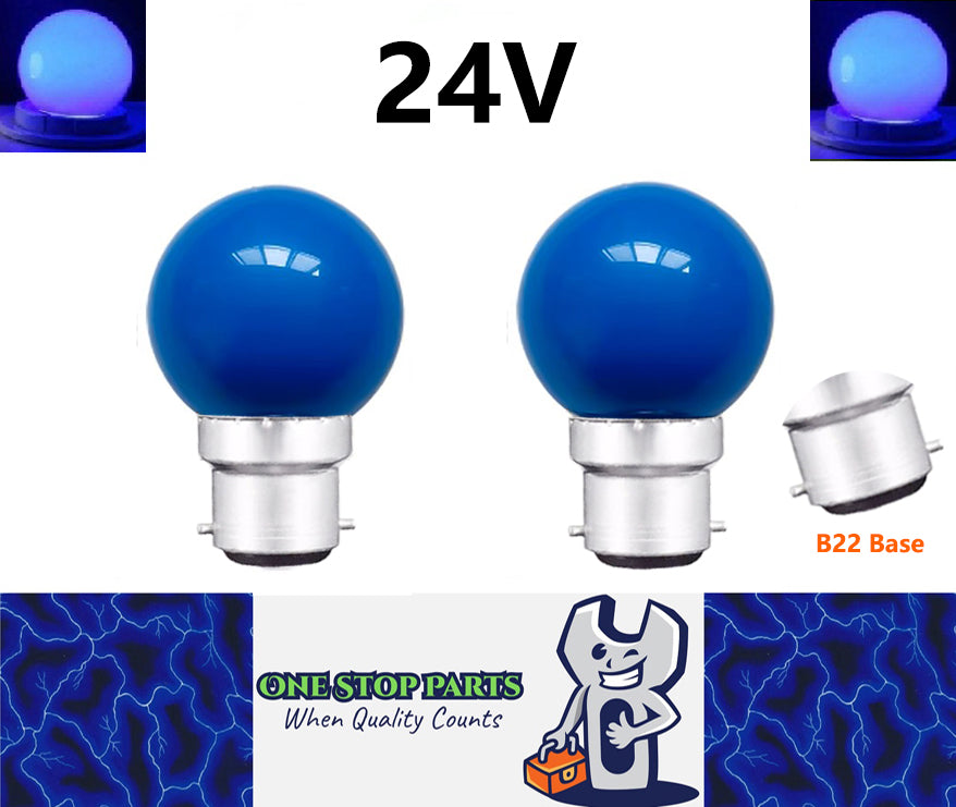 2 x Blue 24V B22 1W LED Bubble Globe Frosted Blue Lens sign party (2pcs)