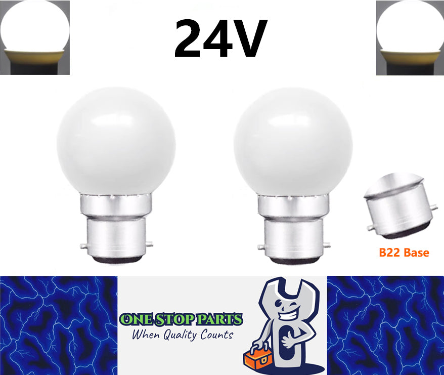 2 x Cool White 24V B22 1W LED Bubble Globe Frosted White ideal for sign (2pcs)