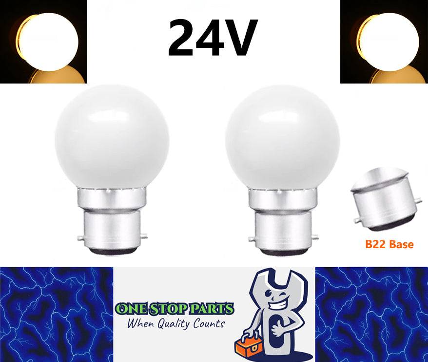 2 x Warm white 24V B22 1W LED Bubble Globe Frosted White ideal for sign (2pcs)