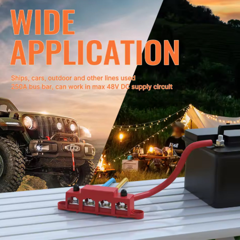 M8 Bus Bar 12V-48V 250A Power Distribution Block 4xM8 Posts Studs 3xM4 Terminals