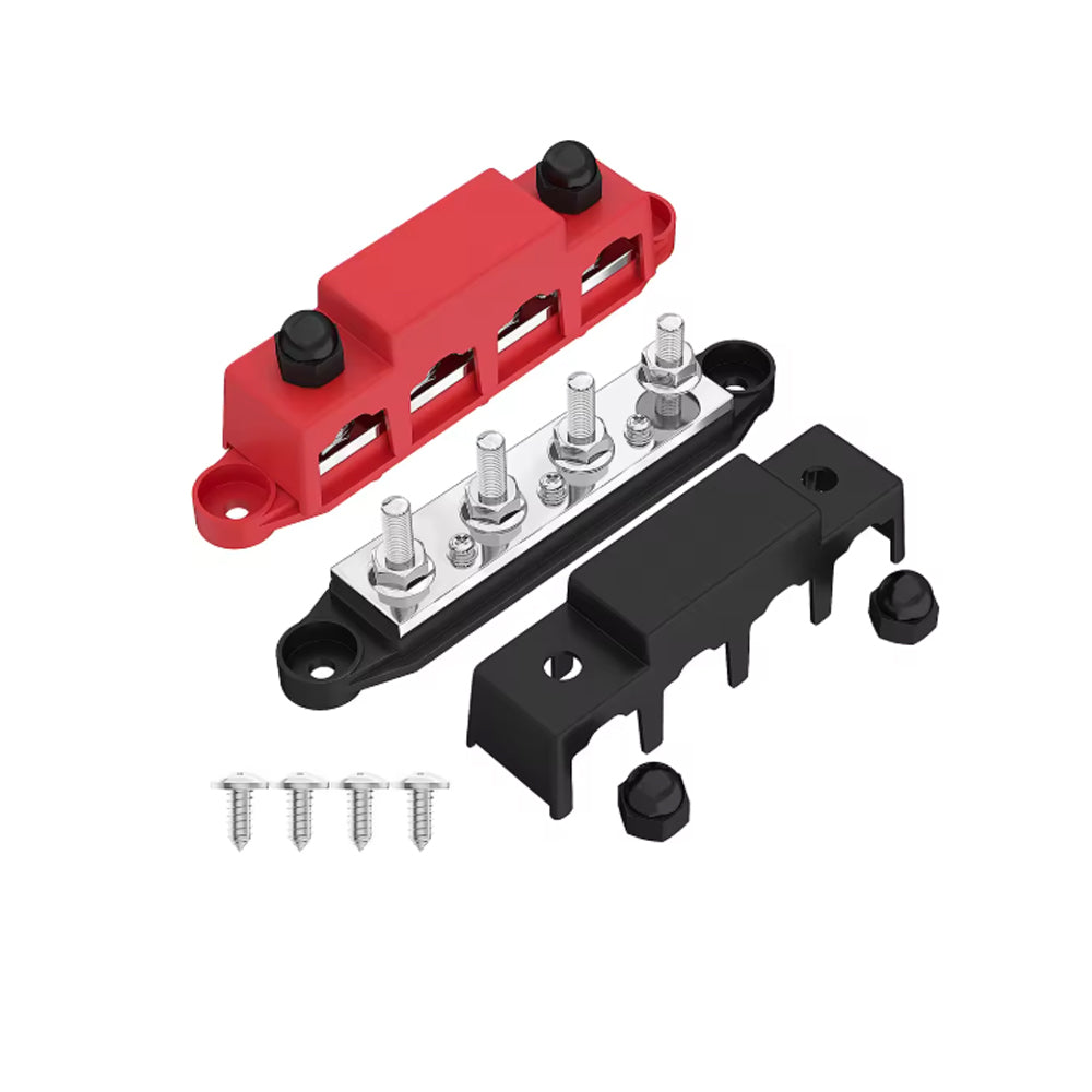 M8 Bus Bar 12V-48V 250A Power Distribution Block 4xM8 Posts Studs 3xM4 Terminals