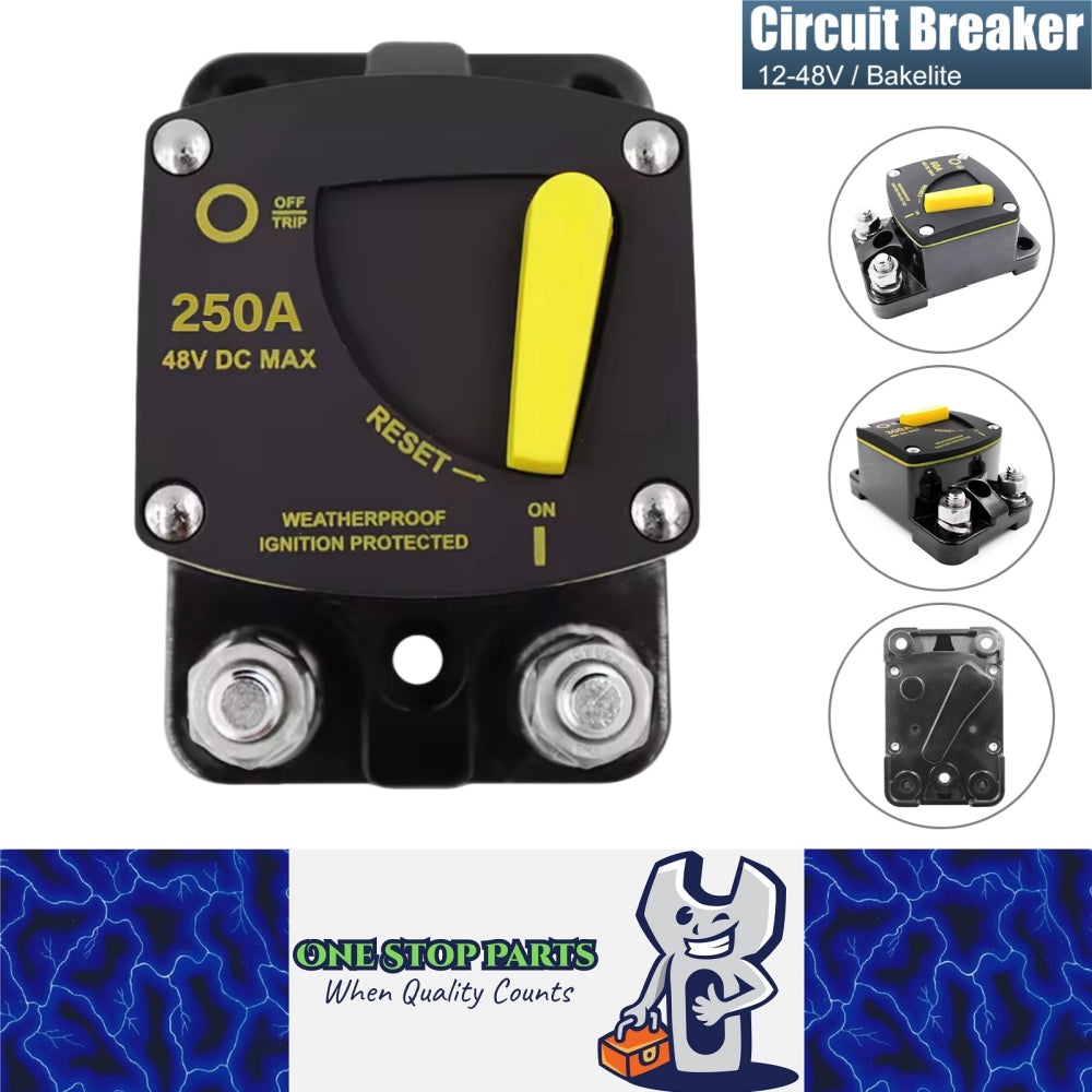 250A Circuit Breaker 12V-48V DC Waterproof Manual Reset for Marine Boat RV Yatch