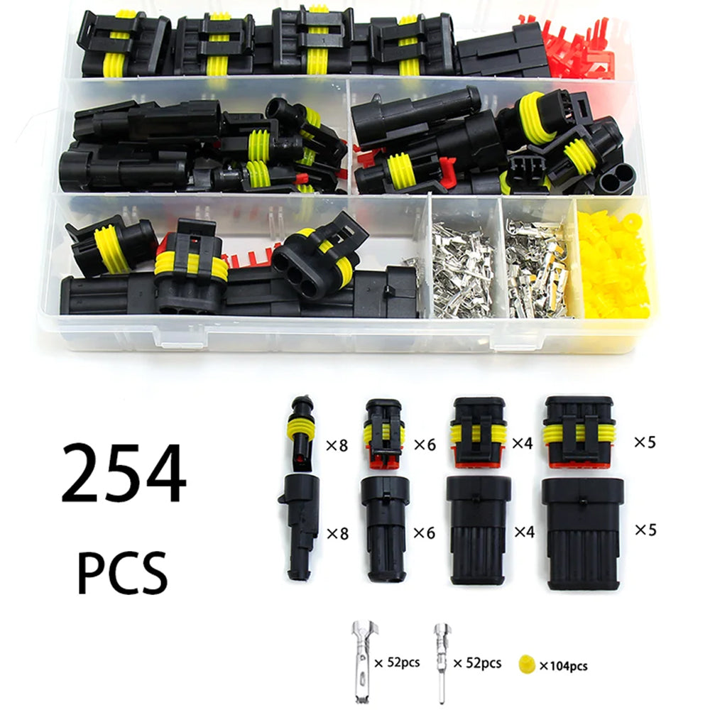 254x 1/2/3/4 Pin AMP Waterproof Connector Car Wire Plug with Wire Crimping Plier