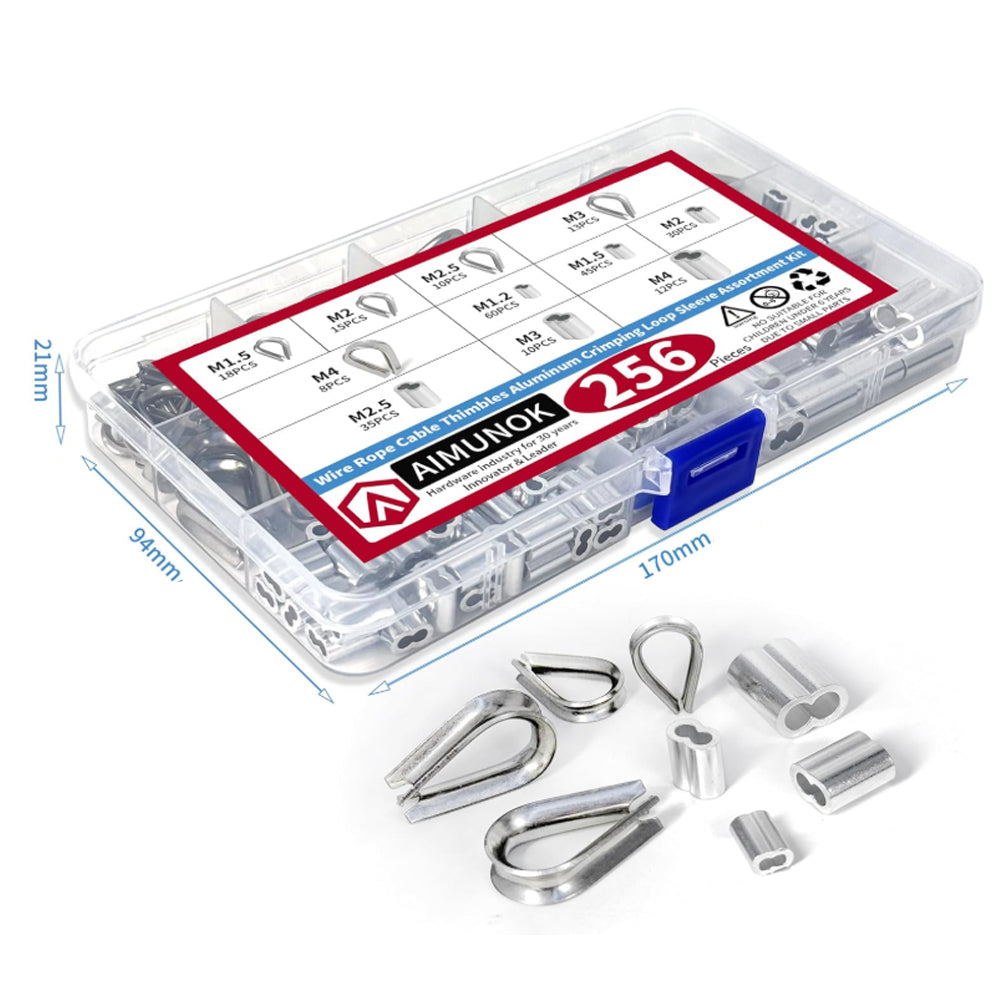 256 x Wire Rope Cable Stainless Steel Thimbles & Aluminum Crimping Loop Sleeve