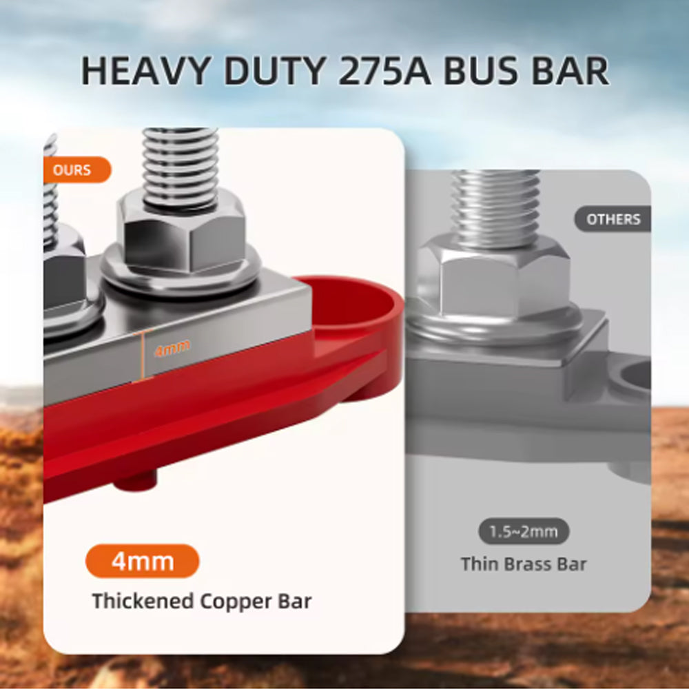 Dual M10 Bus Bar 12V-48V 275A Power Distribution Block 5xM10 Posts Stud Terminal