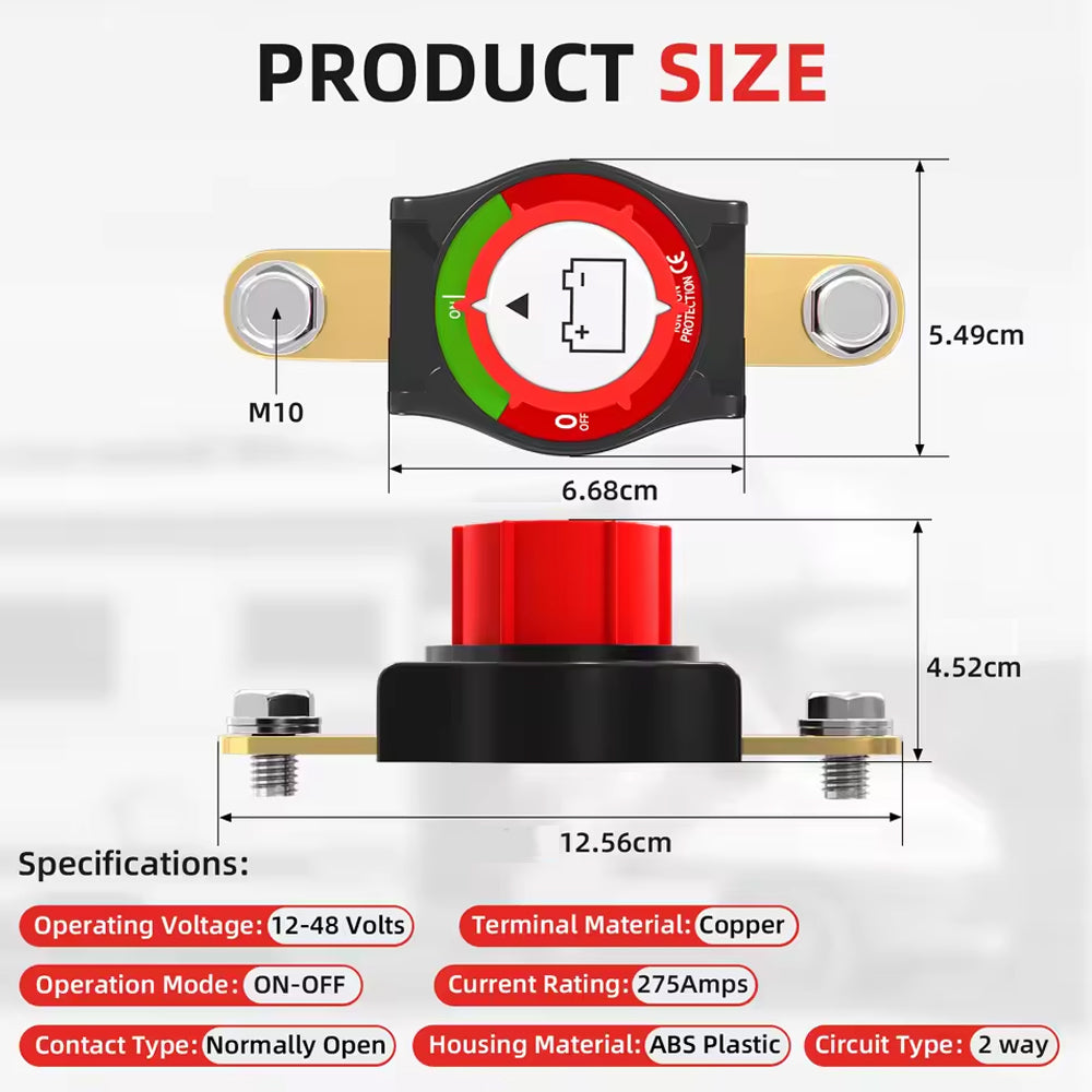 275A Side Post Battery Disconnect Switch 12-48V Car Boat Marine Cut Off Switch