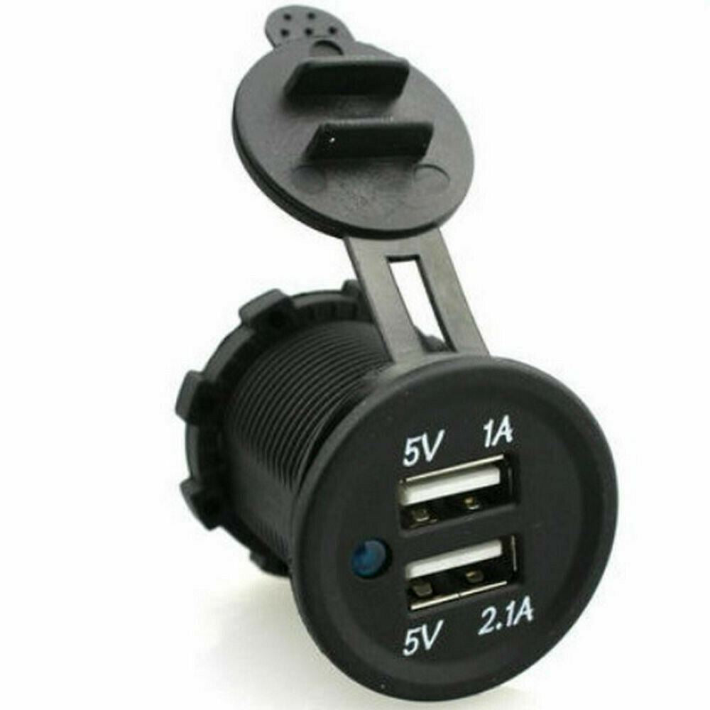 12/24V TWIN USB 1A and 2.1A FLUSH MOUNT STYLE SOCKET WITH COVER