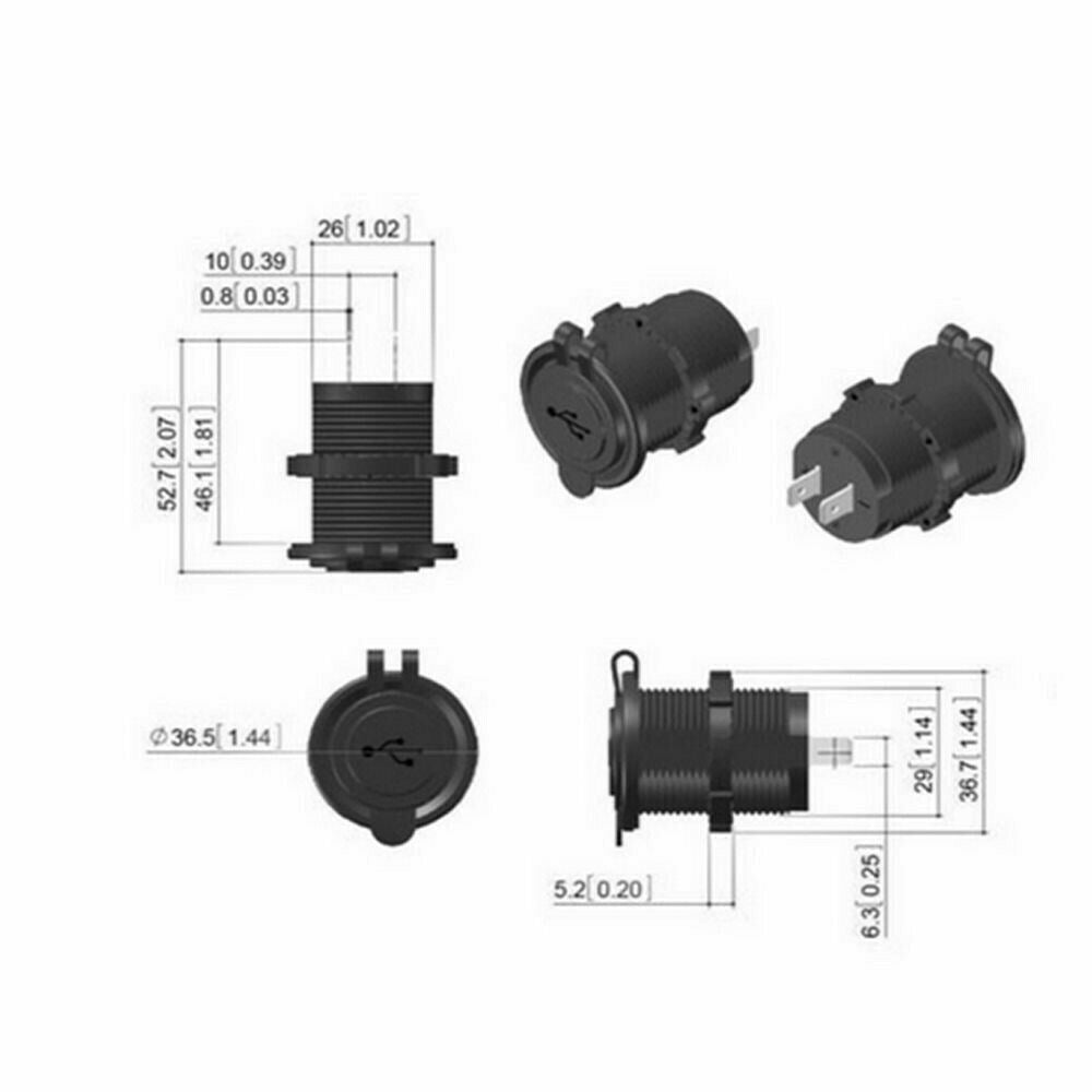 12/24V TWIN USB 1A and 2.1A FLUSH MOUNT STYLE SOCKET WITH COVER