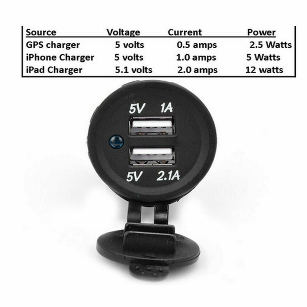 12/24V TWIN USB 1A and 2.1A FLUSH MOUNT STYLE SOCKET WITH COVER