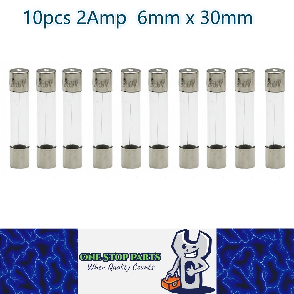10 x 2Amp Glass Fuses 6mm x 30mm Long 2A Glass Fuse suits Vintage Cars and Bikes