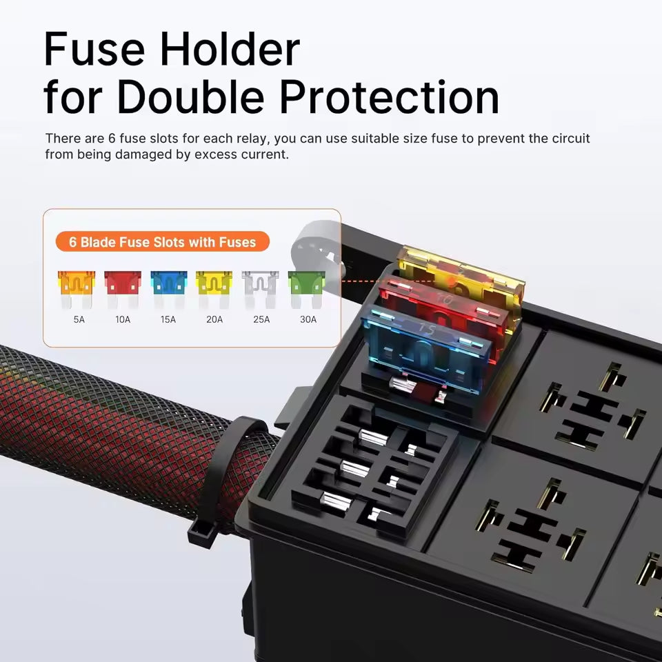 12V 6 Way Relay Fuse Box Waterproof Pre-Wired ATC/ATO Block for Car Marine Boat