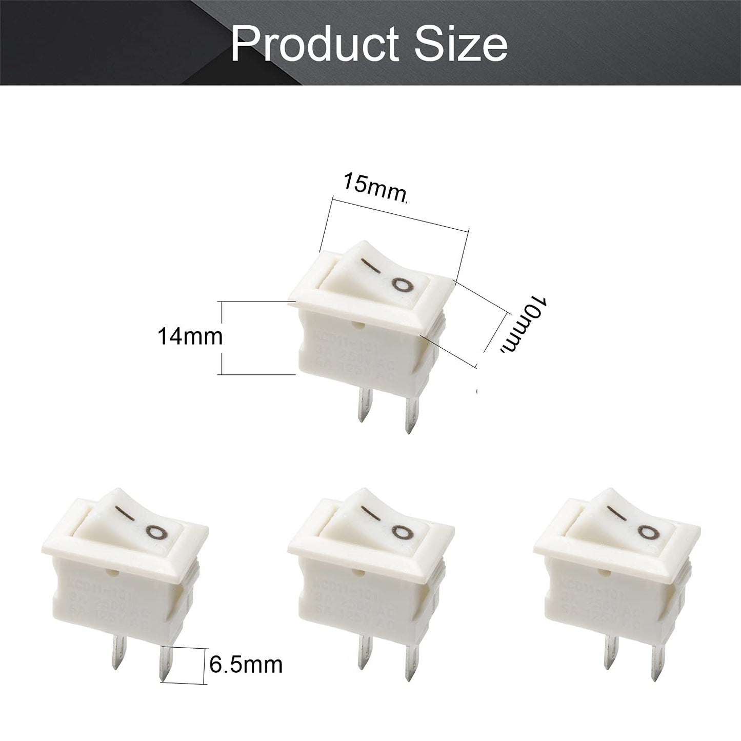 5 x White Rocker Switches 10x15mm ON/OFF 2 Pin SPST Panel Mount Rocker Switches