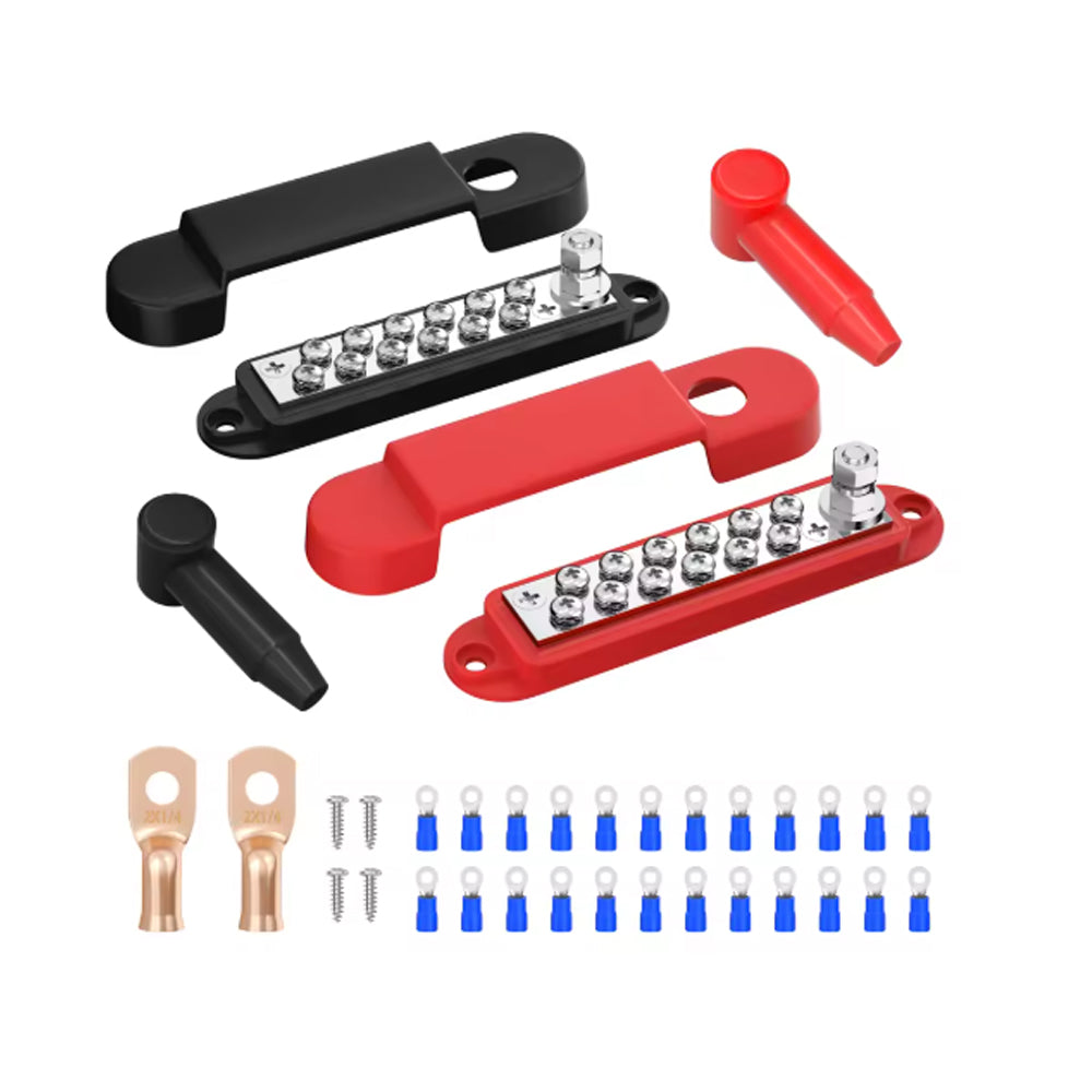 Bus Bar 12V-48V 150A Power Distribution Block 1xM6 Posts Studs 12xM4 Terminals