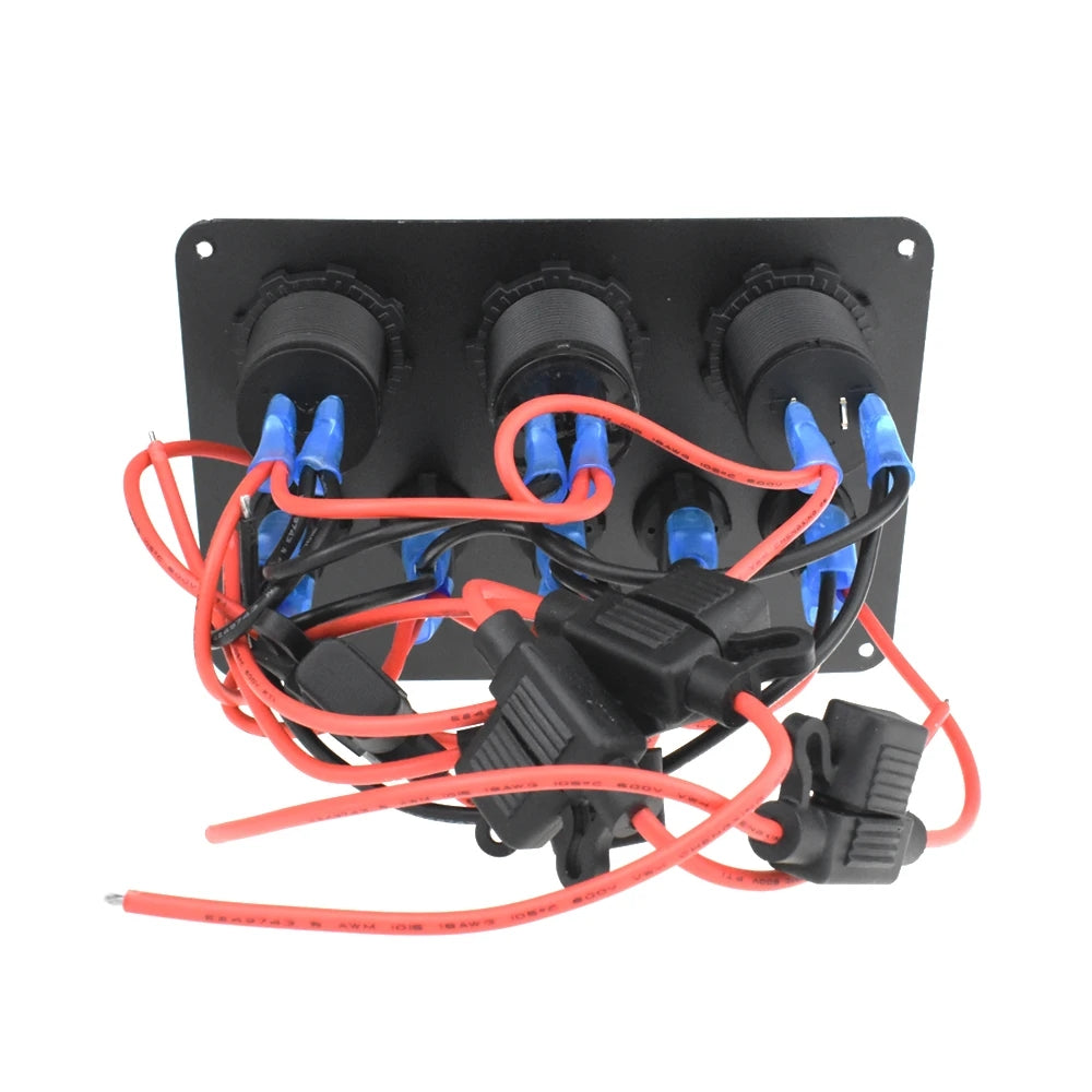 12-24V Blue 5 Switch Panel USB Port 12V Outlet Combination Marine LED Rocker