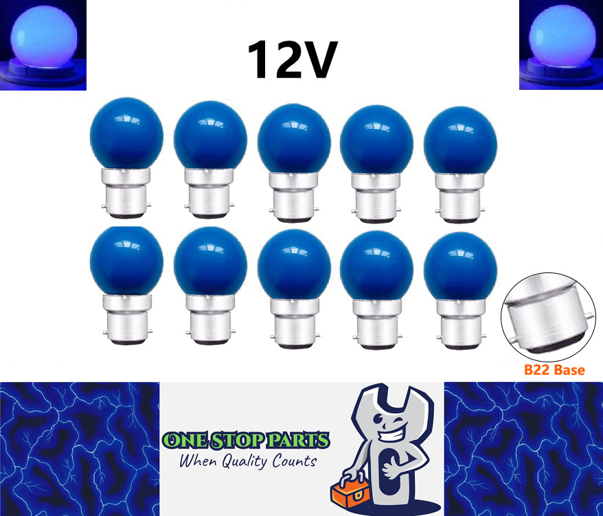 10 x Blue 12v B22 1W LED Bubble Globe Frosted Blue Lens sign party (10pcs)