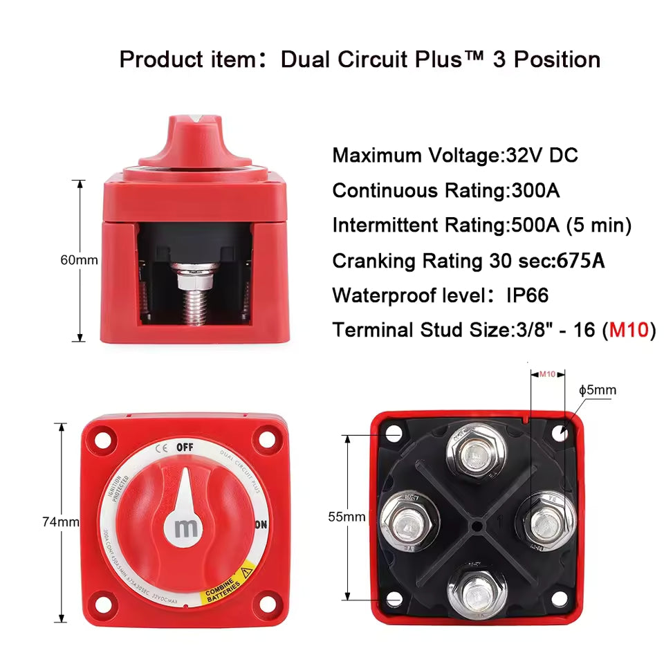 300A Dual Circuit Plus Battery Disconnect Switch 2 Position On/Off/C Car Marine