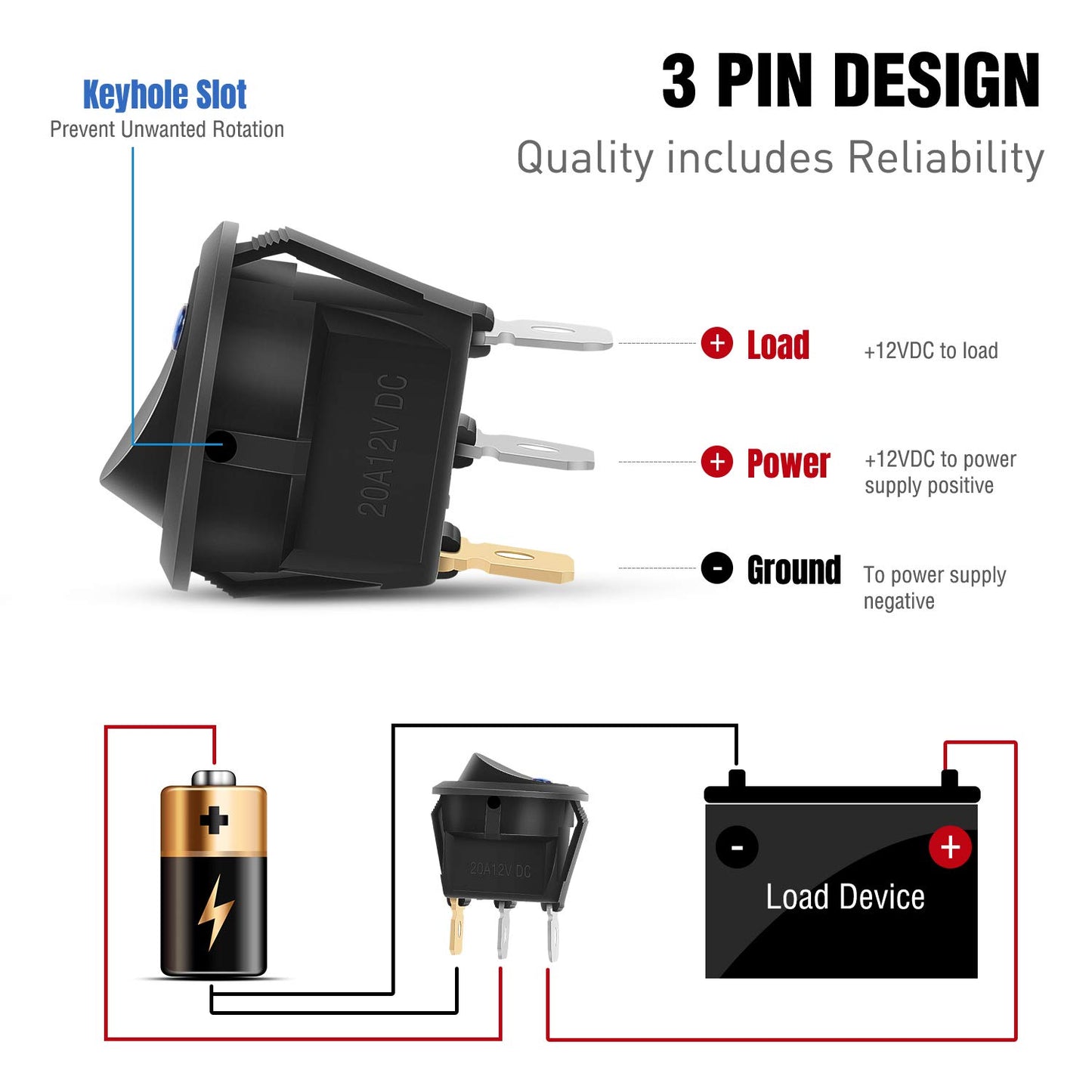 10 x Round Rocker Switch Car Boat Dashboard 3 Pin ON-OFF 12V 20A Switch Blue LED