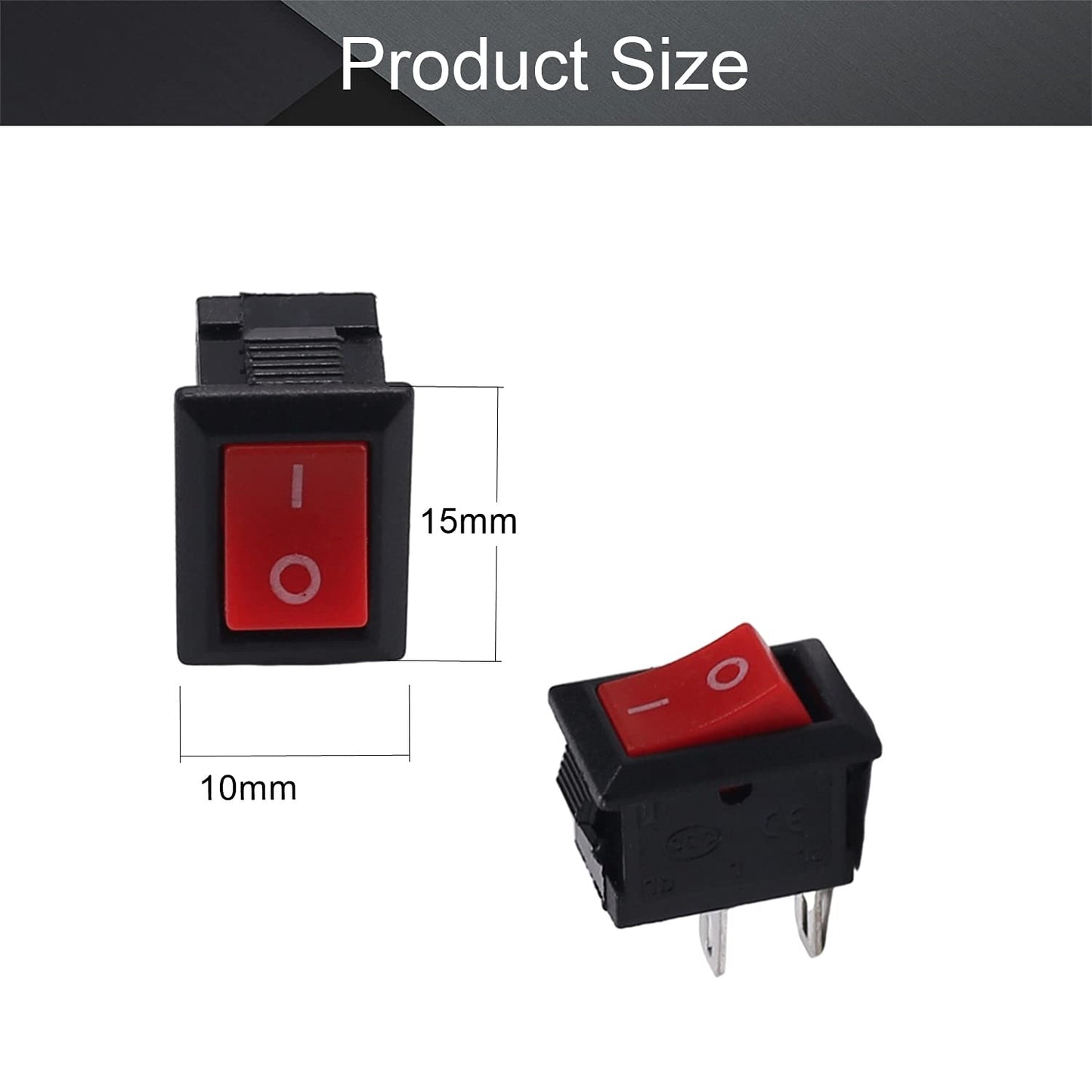 5 x Red Rocker Switches 10x15mm ON/OFF 2 Pin SPST Panel Mount Car Boat Switches