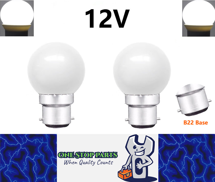 2 x Cool White 12v B22 1W LED Bubble Globe Frosted White ideal for sign (2pcs)