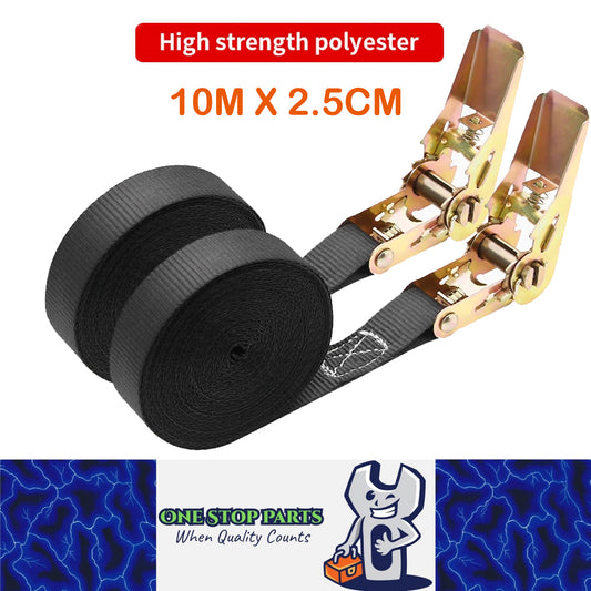 2pcs 10M x 2.5CM Black Heavy Duty Ratchet Straps Cargo Tie Down Ratchet Ropes