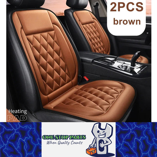 2pcs Brown Heated Car Seat Cushions 12V Car Heated Seat Covers Heating Cushions