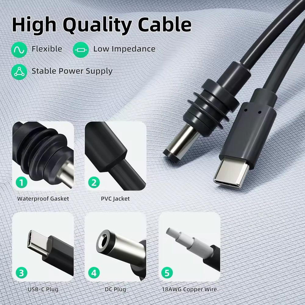 2M Starlink Cable Mini USB C to DC Power Cable Type C to DC Cable 65W+ PD Source