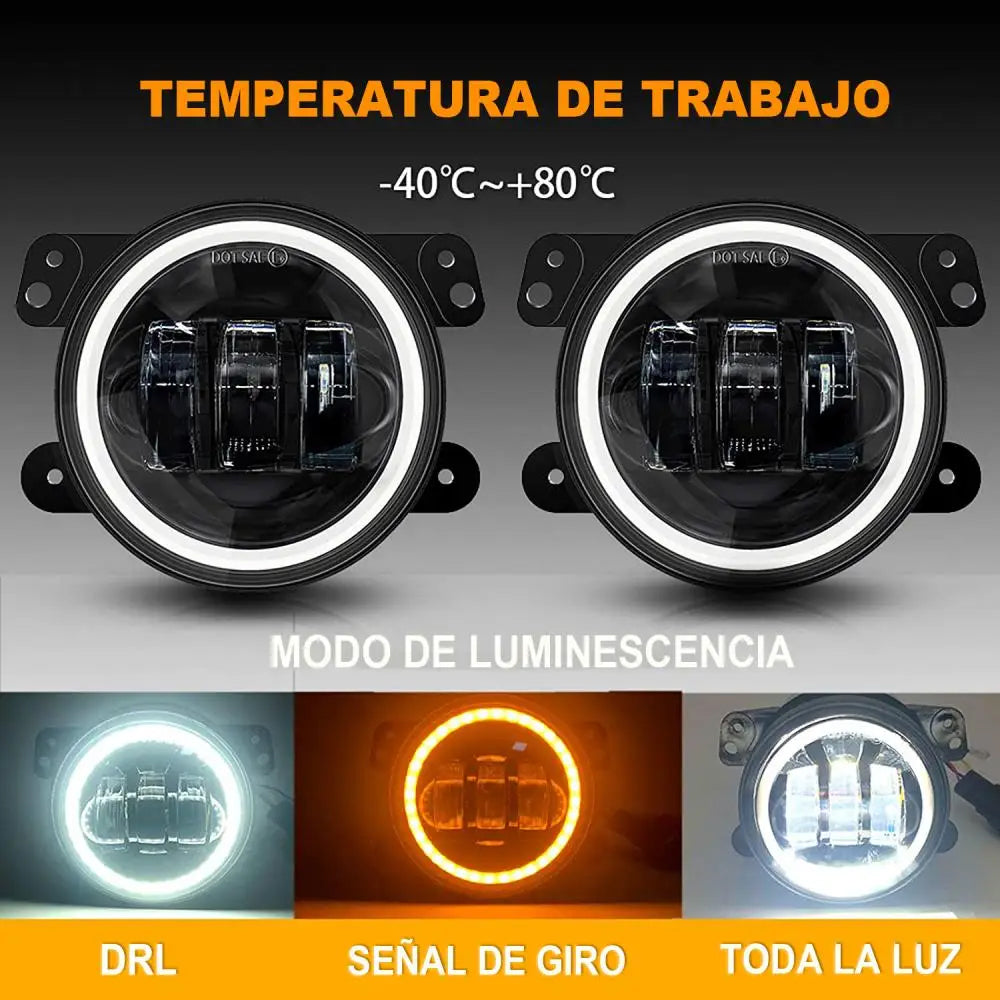 2pcs 101mm Round Led Fog Lights Driving Light with Halo DRL and Turn Signal Lamp