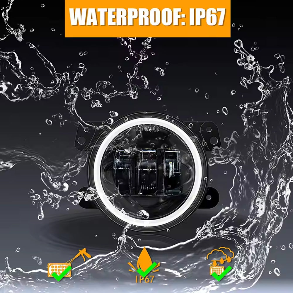 2pcs 101mm Round Led Fog Lights Driving Light with Halo DRL and Turn Signal Lamp