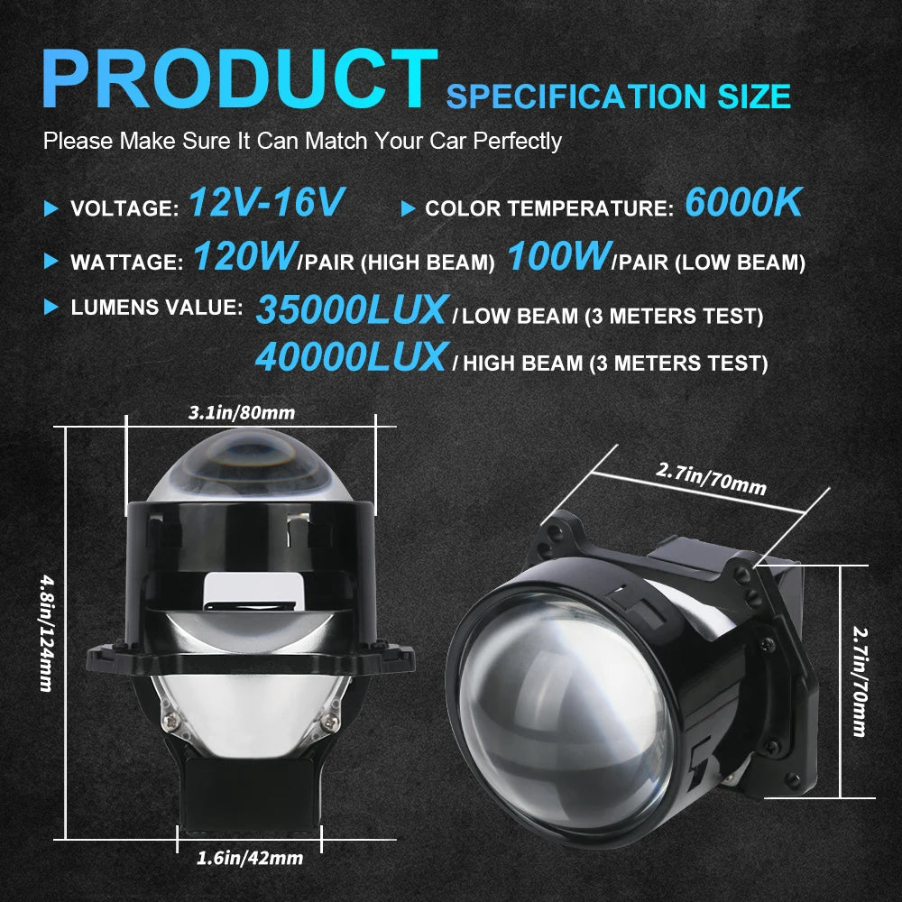 2pcs 3 Inch Bi LED Projector Lens Headlights for Hella LED Lights Projector 120W