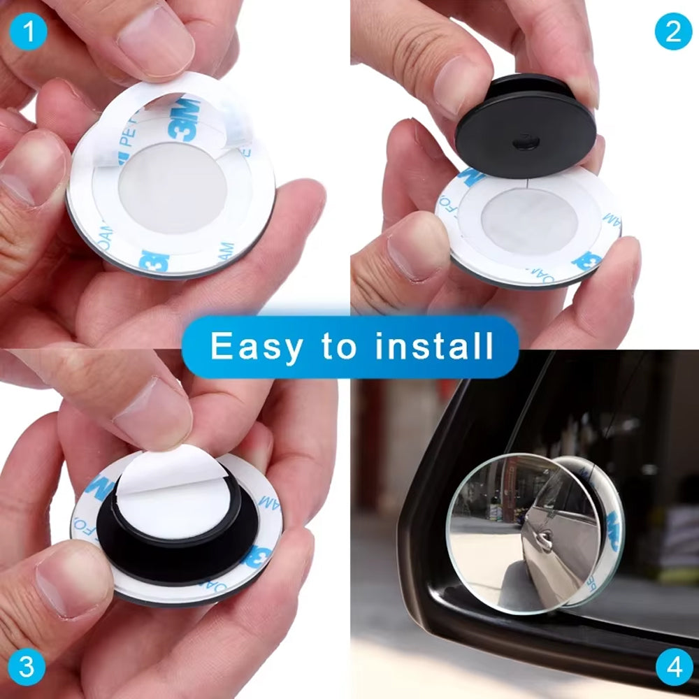 2 x 360° Adjustable Blind Spot Mirror Car Auxiliary Rearview Mirror Frameless