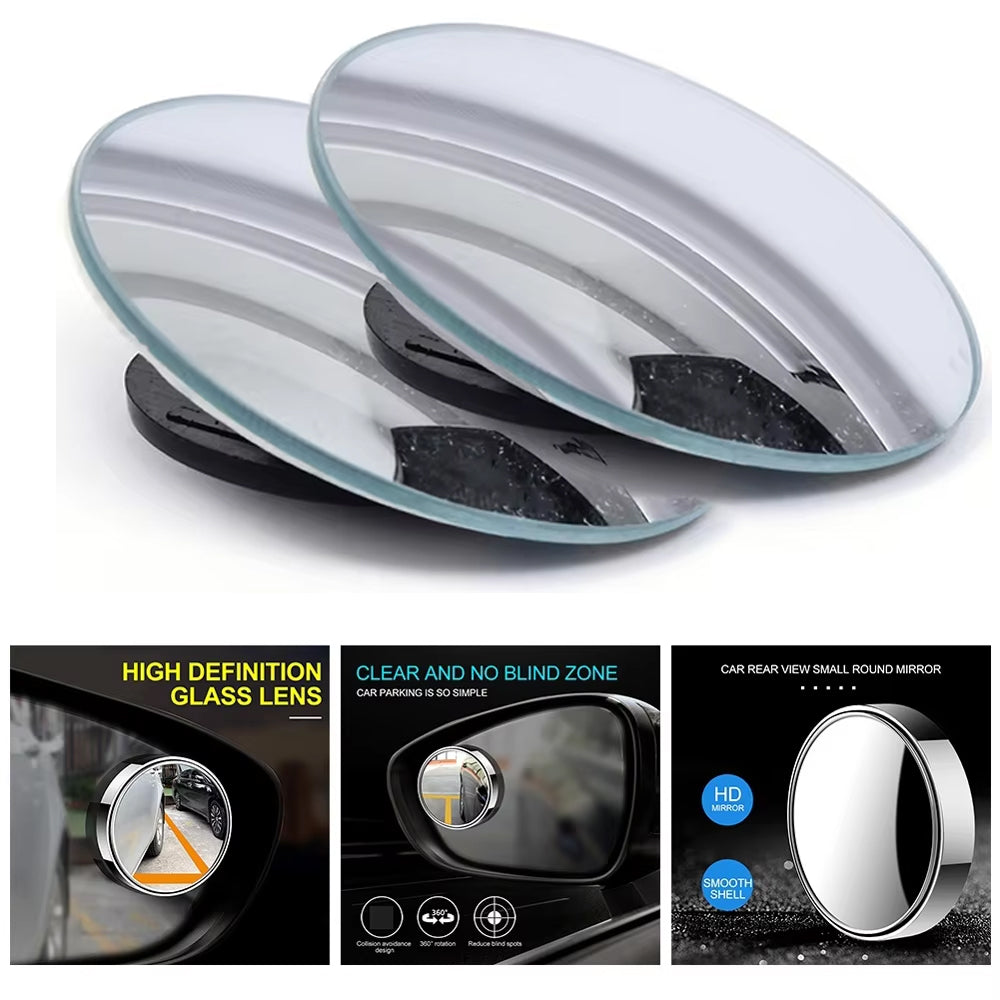 2 x 360° Adjustable Blind Spot Mirror Car Auxiliary Rearview Mirror Frameless
