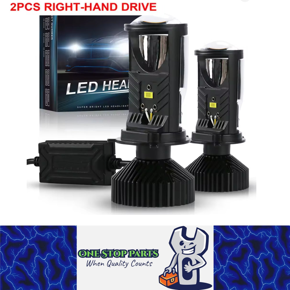 2pcs H4 LED Projector Headlight Globes 12V 45W 6000K Bi LED Lens Projector Bulbs