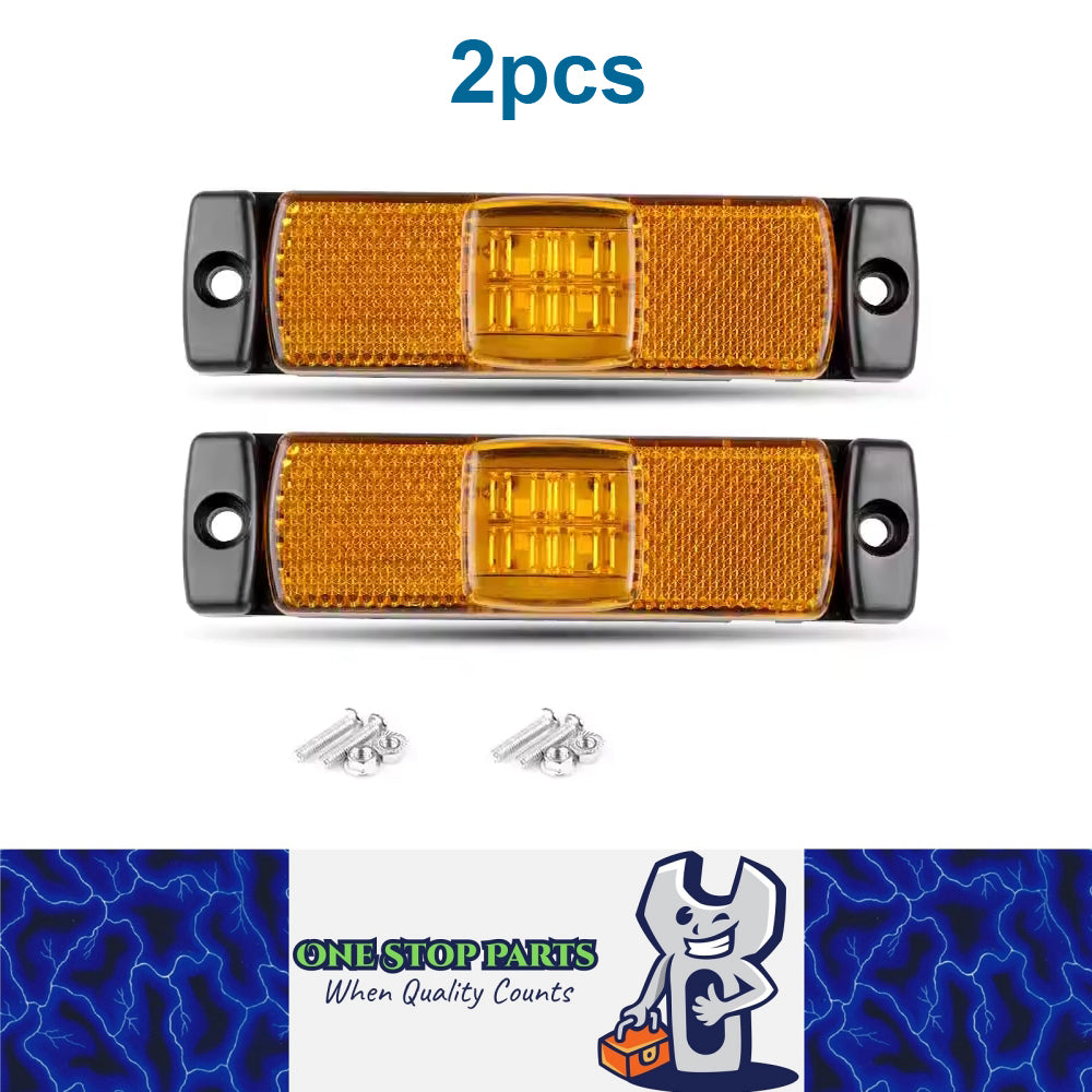 2 x Screw on Amber / Yellow Reflector with 12V/24V 4 LEDs Side Marker Lights
