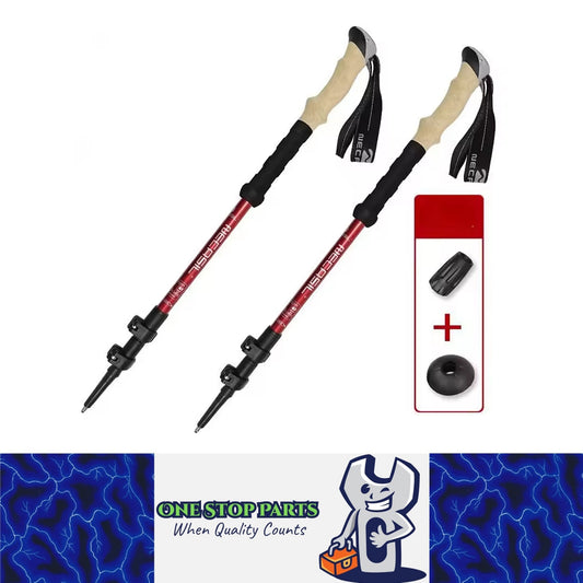 2pcs Red Ultralight Trekking Poles Folding Aluminum Walking Sticks Hiking Canes