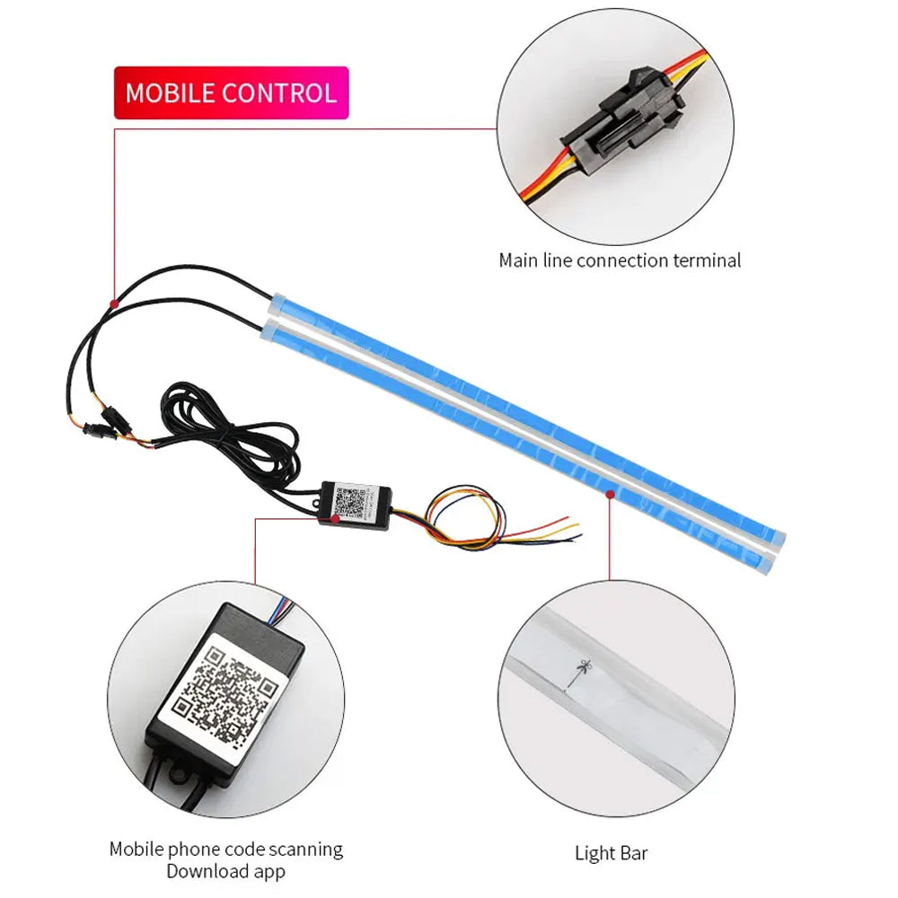 2 x 30cm RGB LED Daytime Running Light App Control Strip Light with Turn Signal