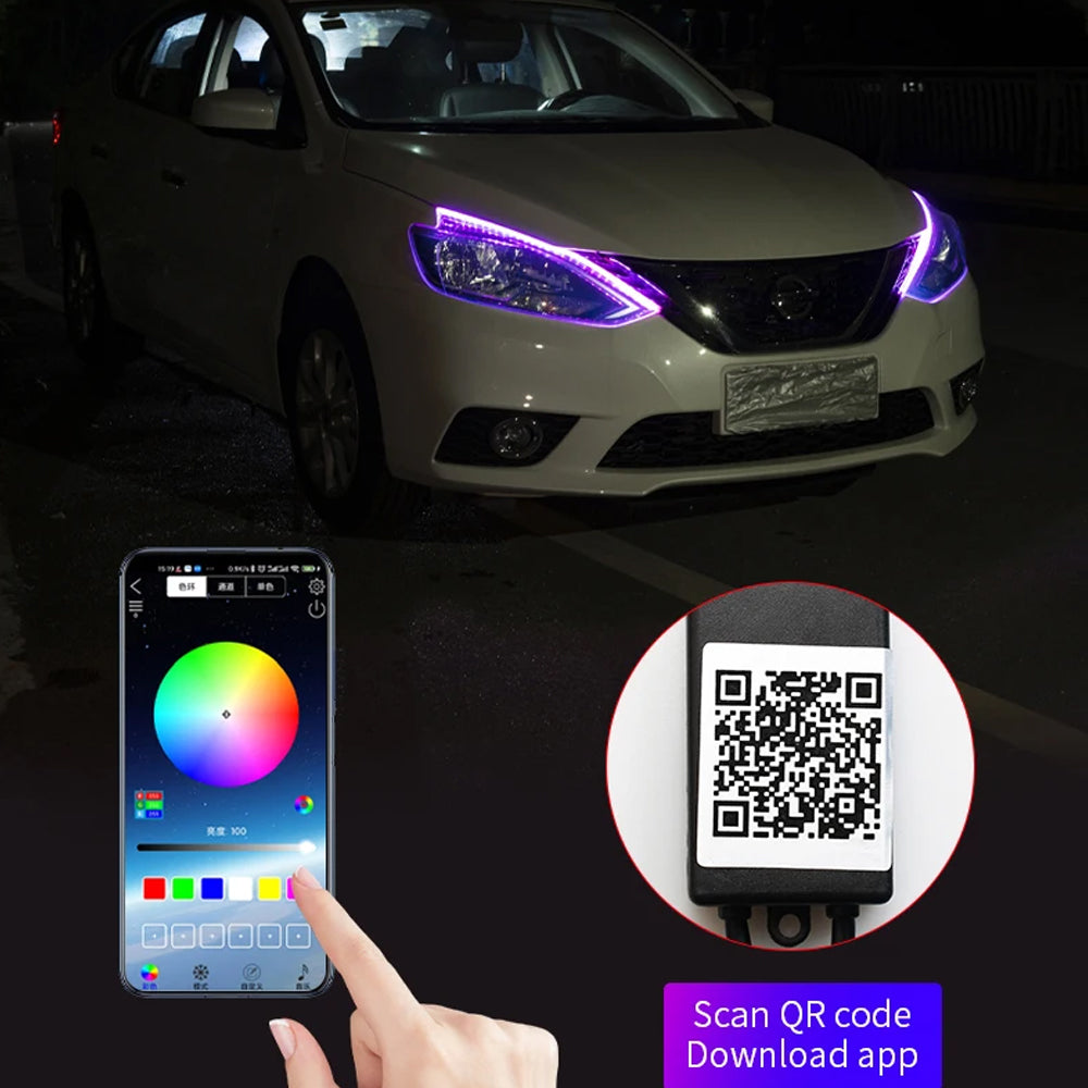 2 x 30cm RGB LED Daytime Running Light App Control Strip Light with Turn Signal