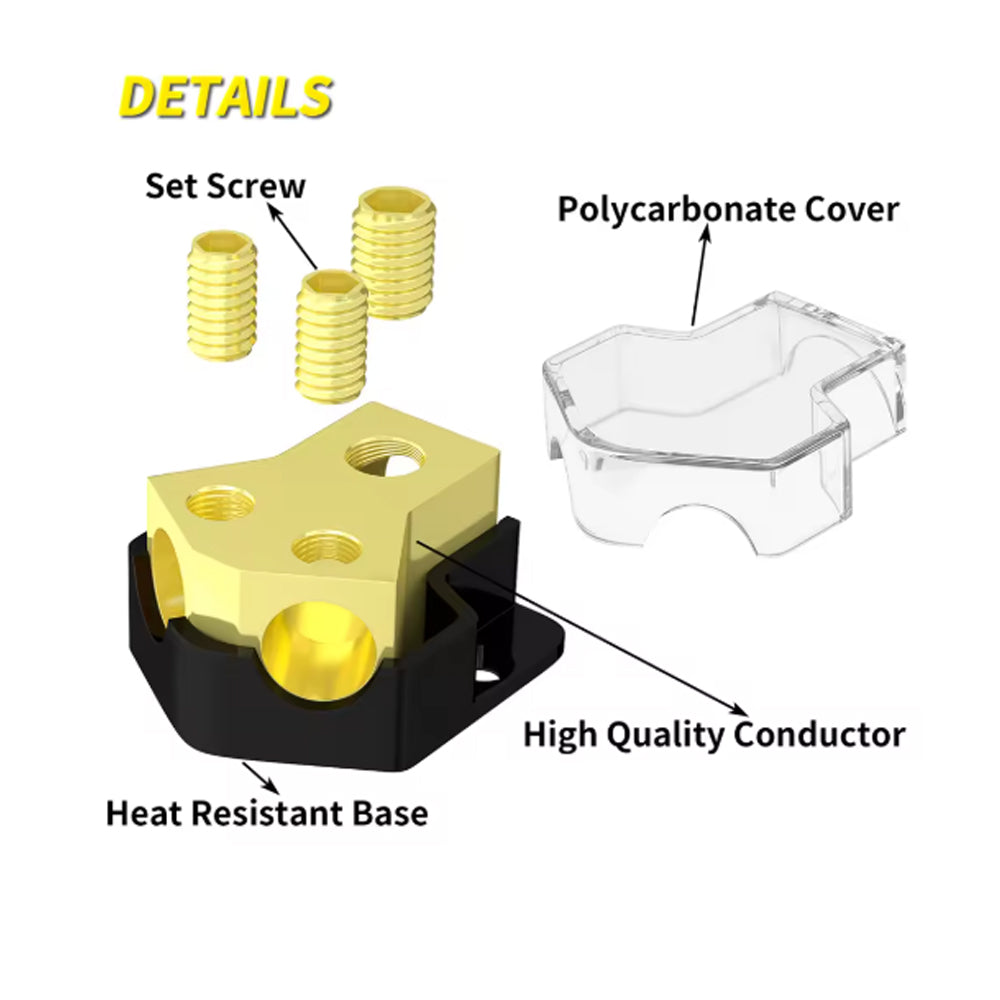 2 Way Power Distribution Block 0/2/4 AWG Gauge in 4/8/10 Gauge Out Car Audio