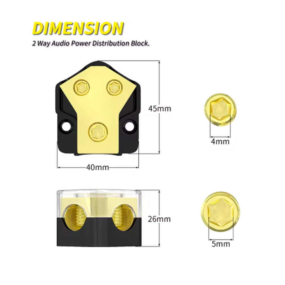 2 Way Power Distribution Block 0/2/4 AWG Gauge in 4/8/10 Gauge Out Car Audio