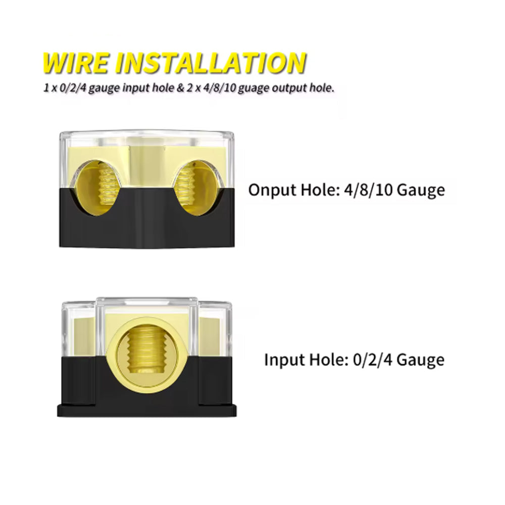2 Way Power Distribution Block 0/2/4 AWG Gauge in 4/8/10 Gauge Out Car Audio