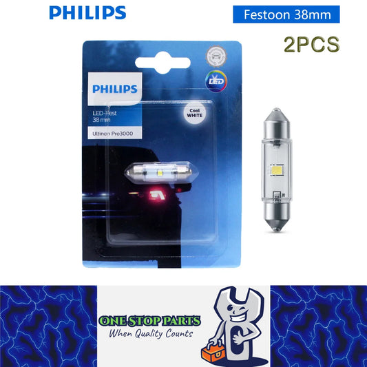 2 x Philips 38mm LED Festoon C5W 12V 6000K White Ultinon Philips 38mm Festoon