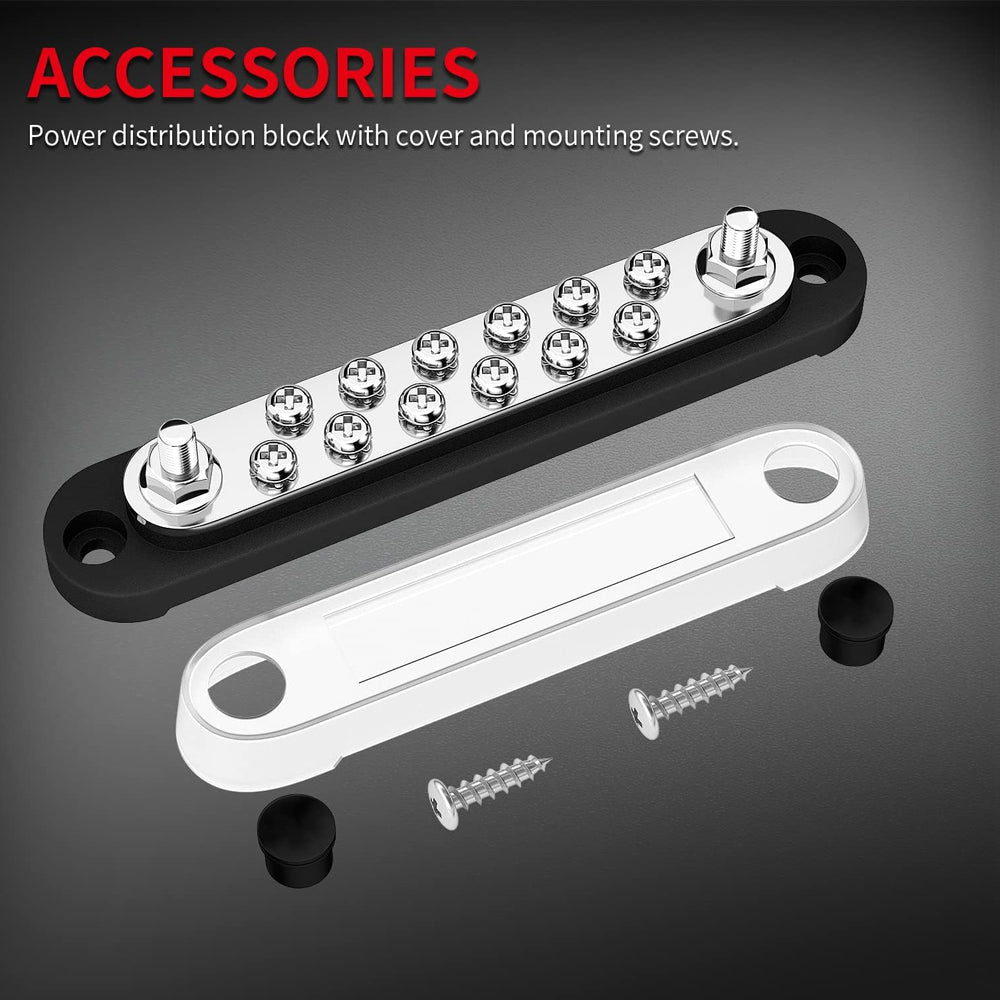 M6 Bus Bar 12V-48V 150A Power Distribution Block 2xM6 Posts Studs 12xM4 Terminal