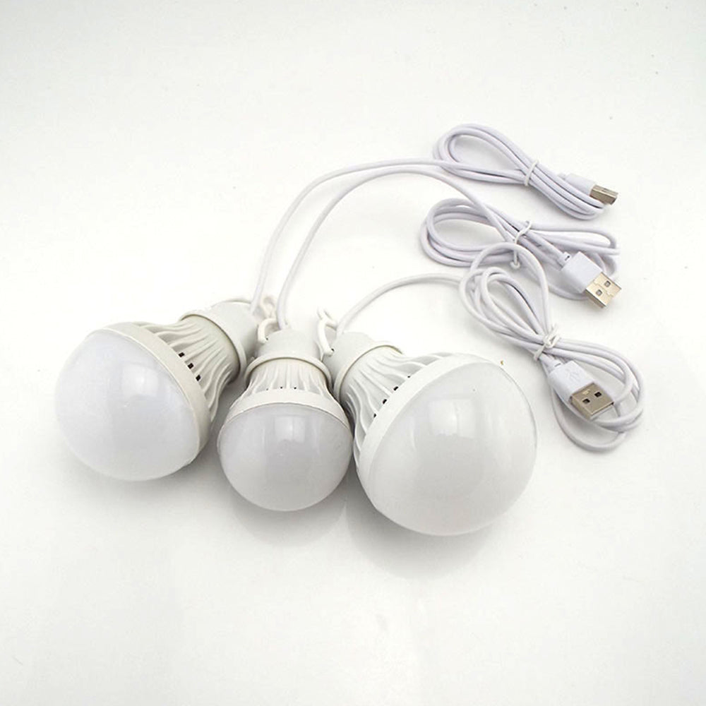 3 x USB 5w Cool White Light Bulb with 1.5 Meter Cable Ideal for Camping (3pcs)