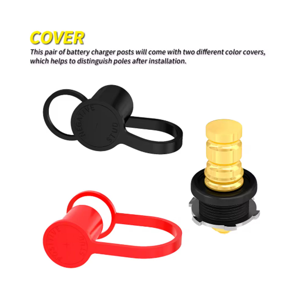 2 x Battery Charger Post M10 Stud Remote Battery Terminal with Cap for Car Truck