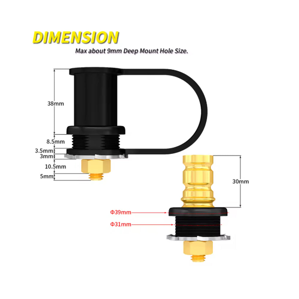 2 x Battery Charger Post M10 Stud Remote Battery Terminal with Cap for Car Truck