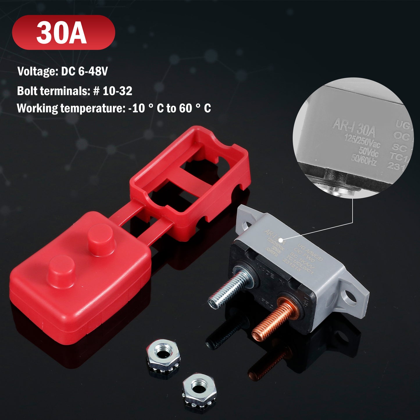 4 x Mini Waterproof Auto Reset 30Amp Circuit Breaker With Dust Boot Covers 4pcs