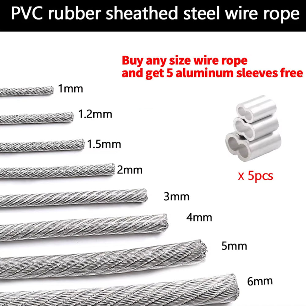 5m x 5mm 304 Stainless Steel Cable Rope PVC Coated Heavy Duty Wire Cable Rope